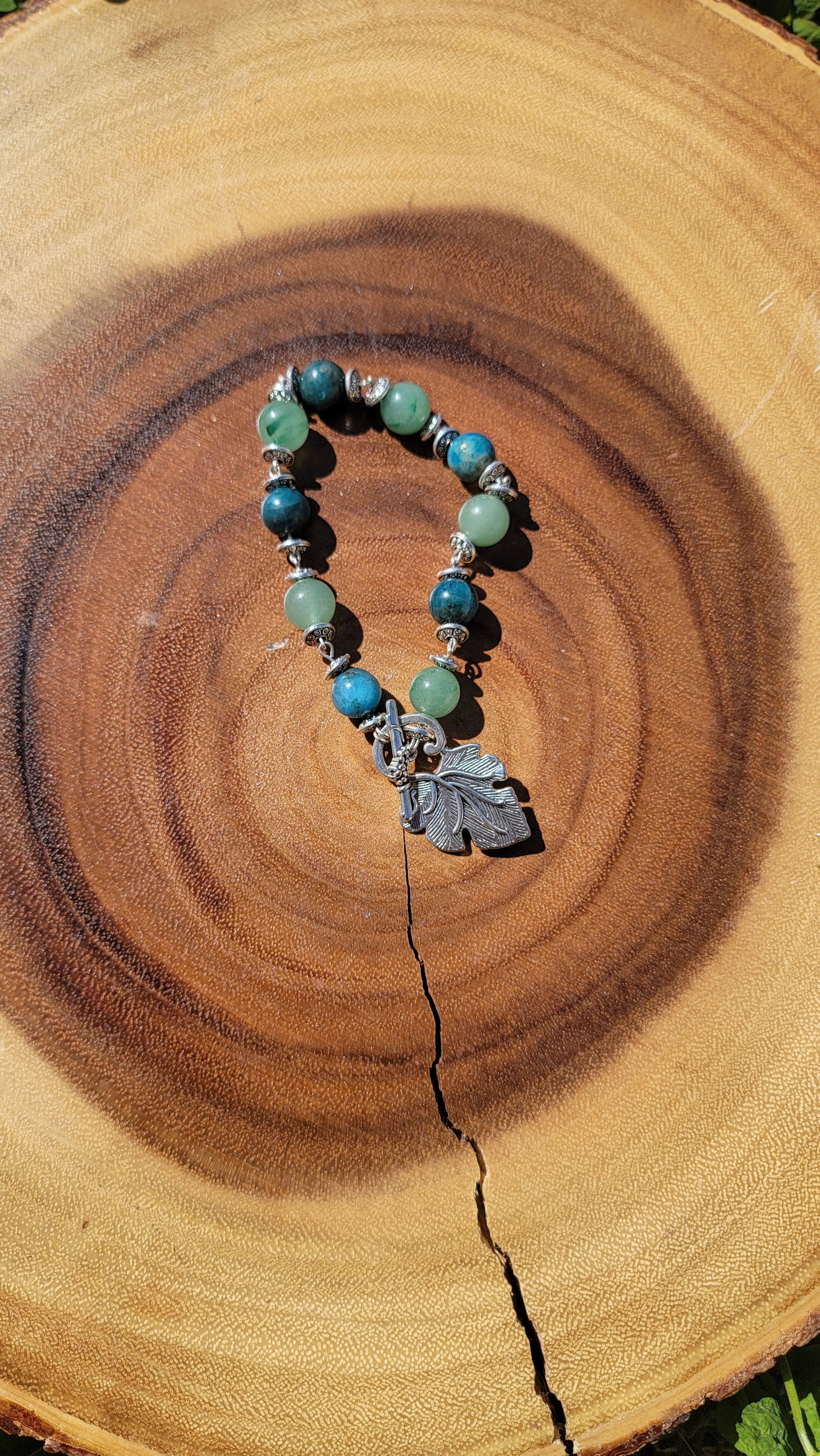 Aventurine, Apatite Leaf Crystal Accent Bracelet Hand Made