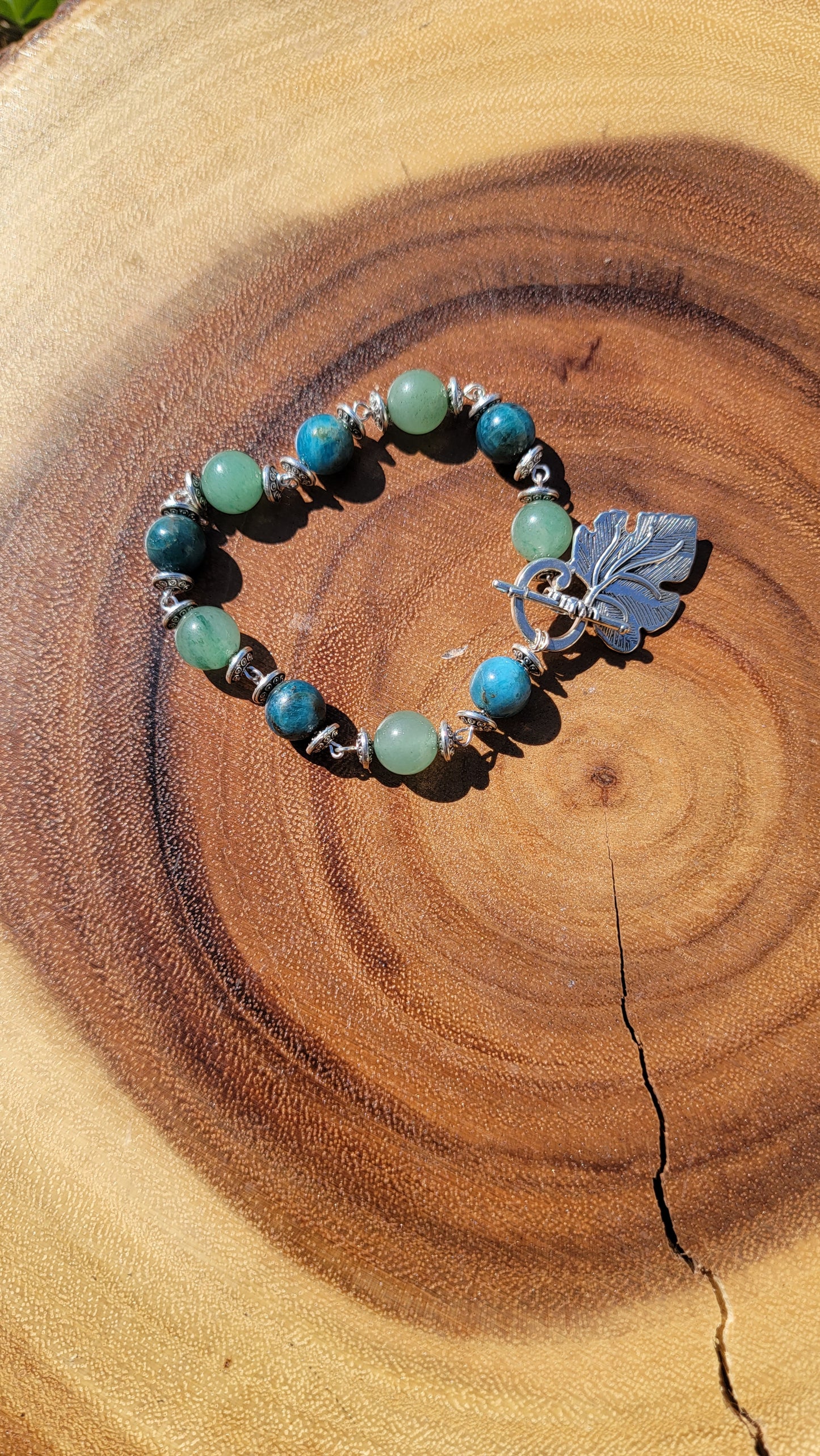 Aventurine, Apatite Leaf Crystal Accent Bracelet Hand Made