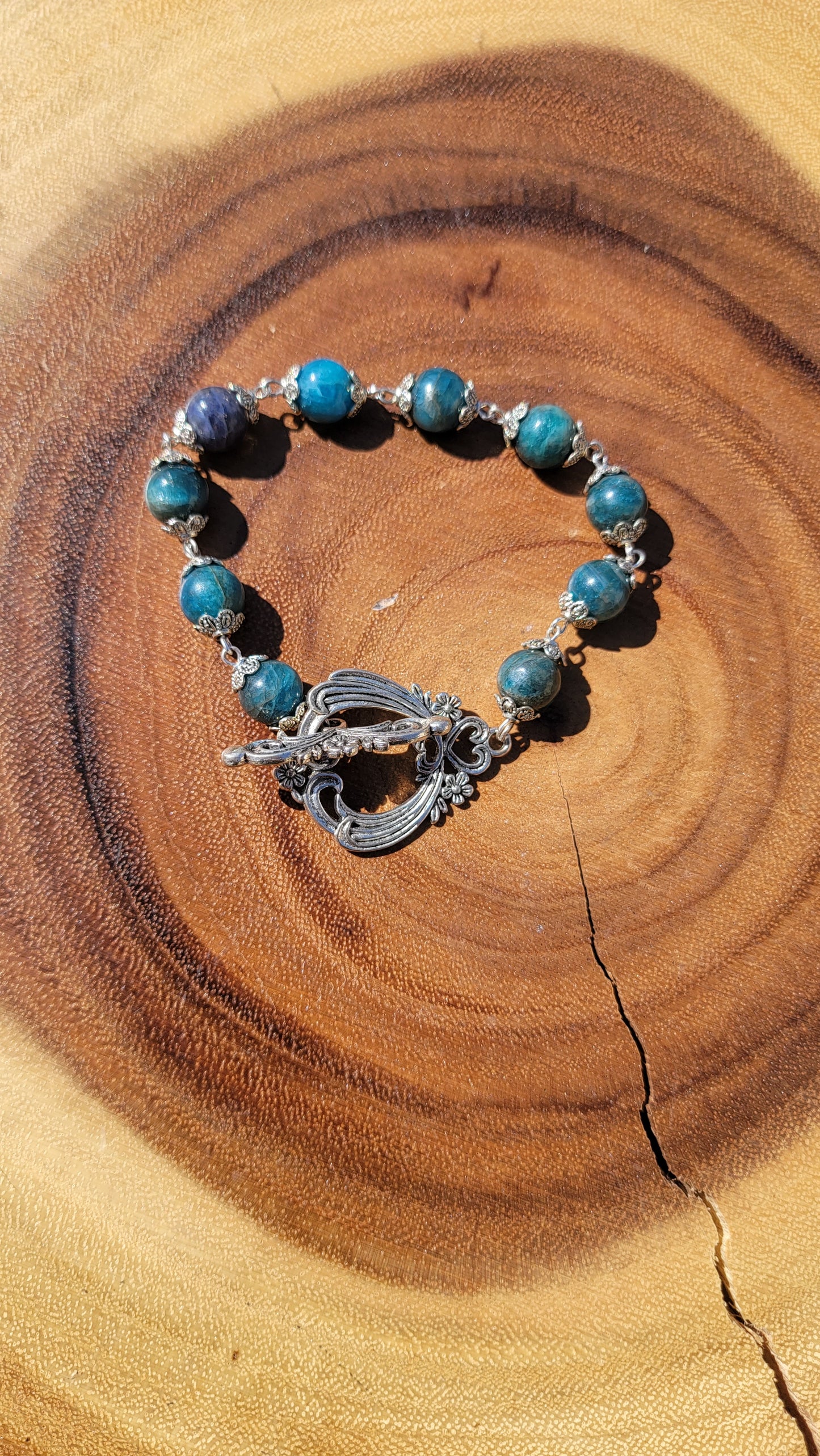 Apatite Gemstone Crystal Link Bracelet Handmade Accent Jewelry