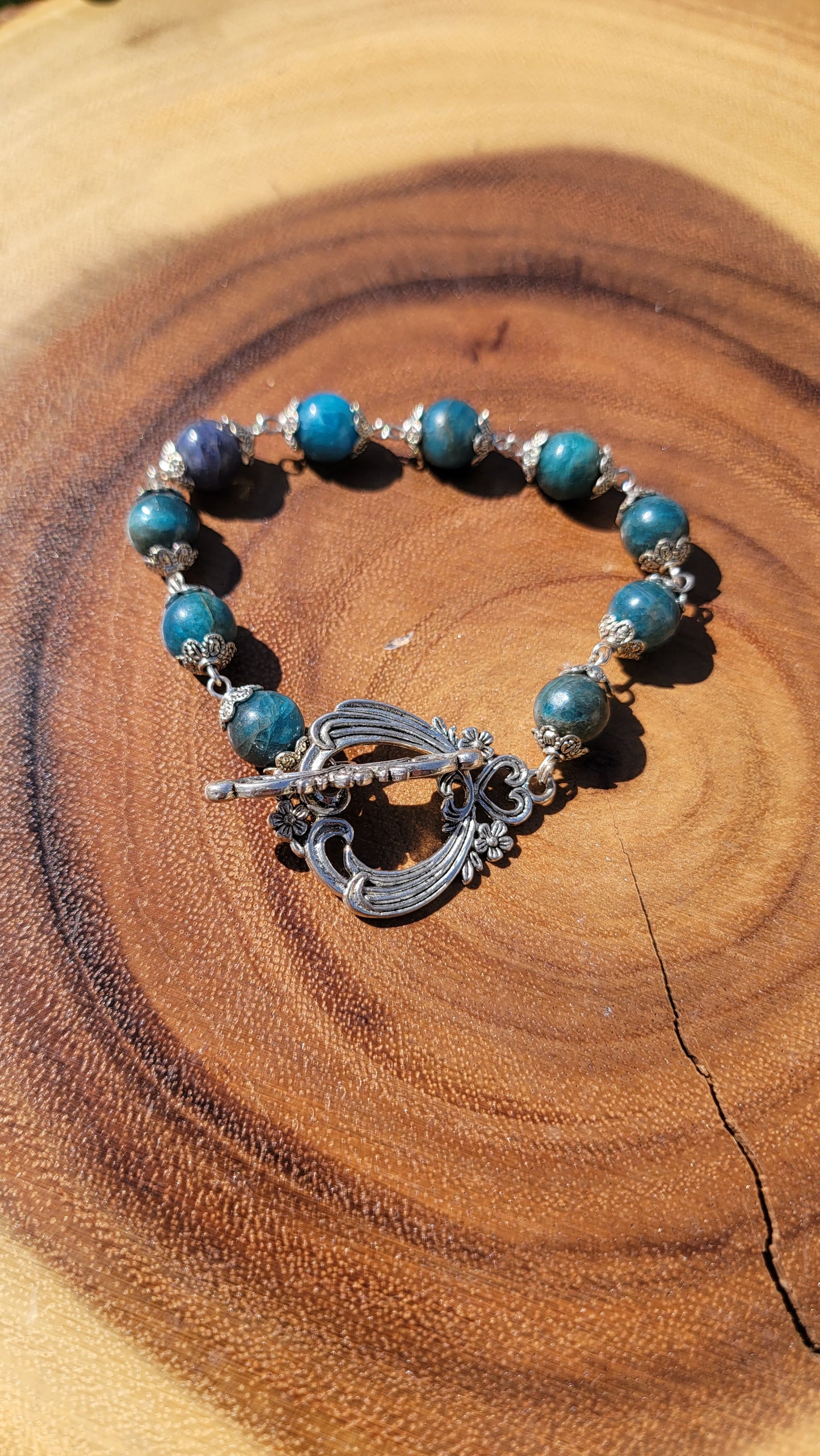 Apatite Gemstone Crystal Link Bracelet Handmade Accent Jewelry