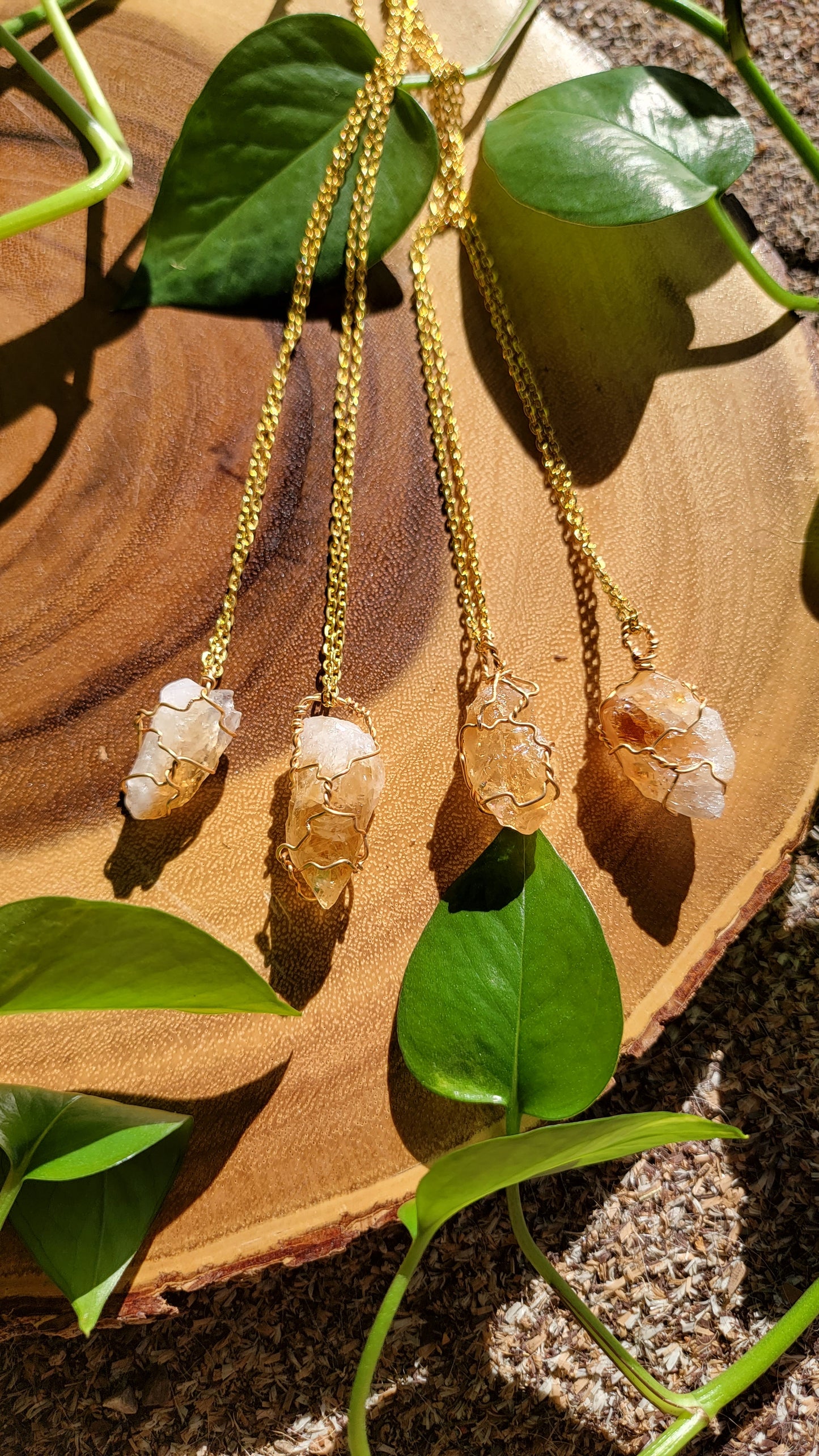 Raw Citrine Gemstone Necklace, gold color chain . stainless steel, earth jewelry crystal healing chakra sun solar