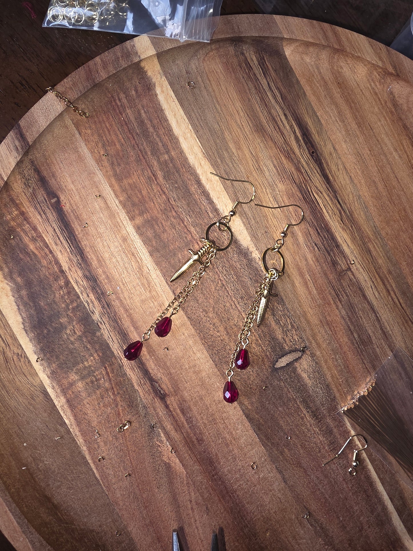 Garnet Dagger Dangle Earrings