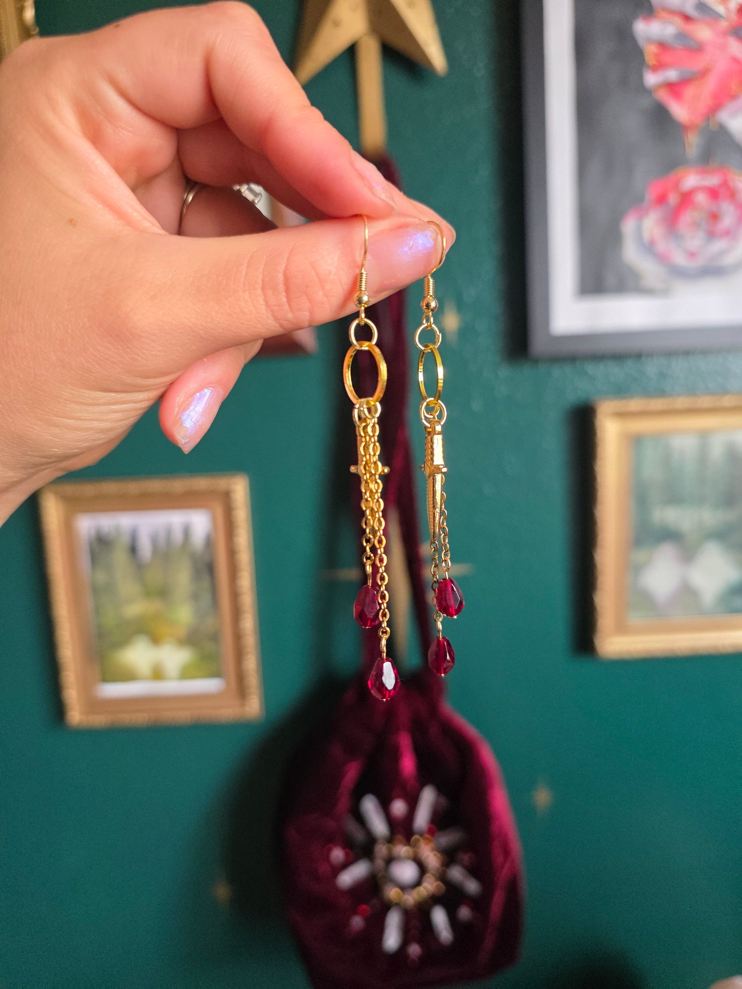 Garnet Dagger Dangle Earrings