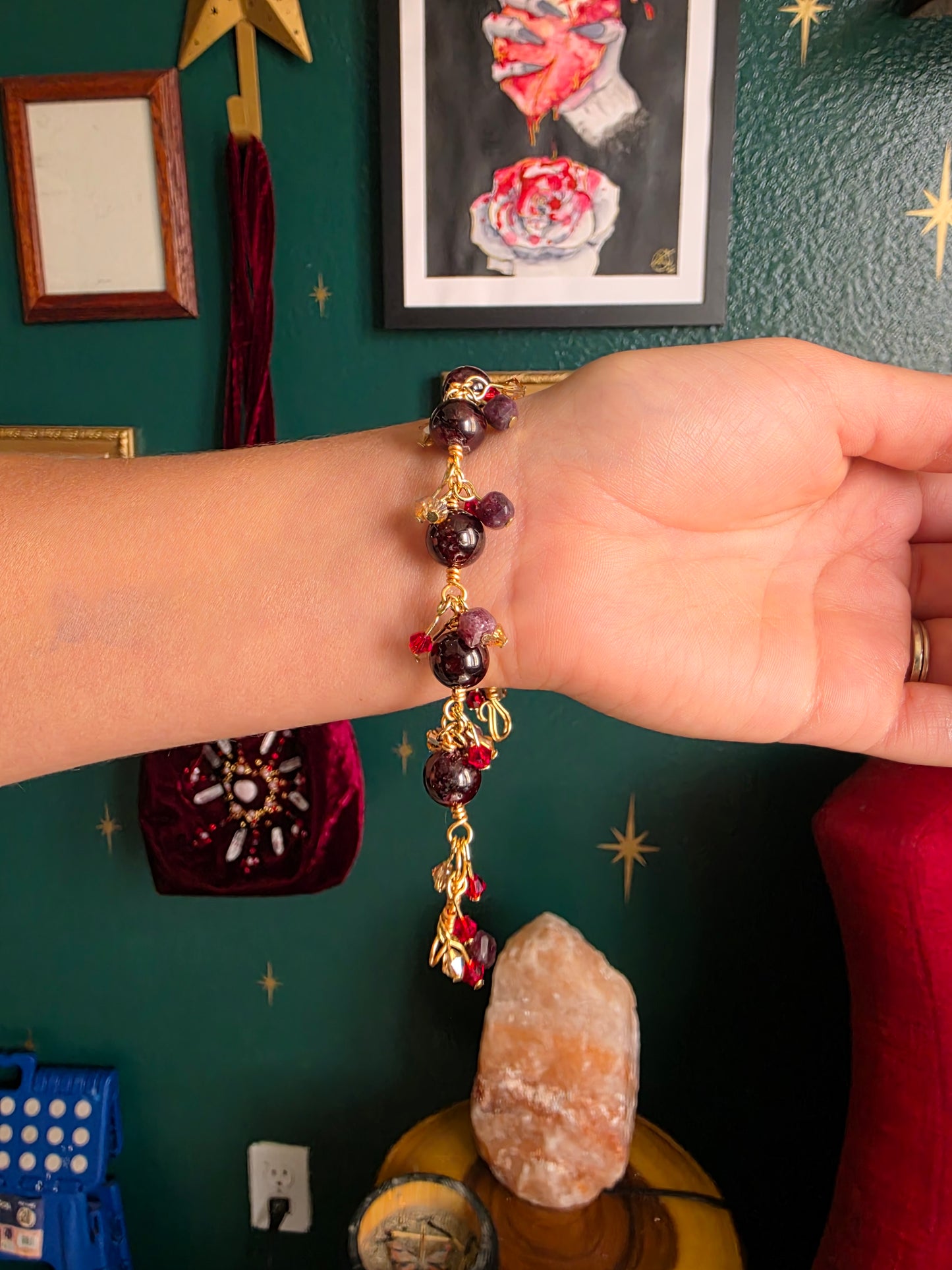 Garnet Bracelet with Charm Dangles