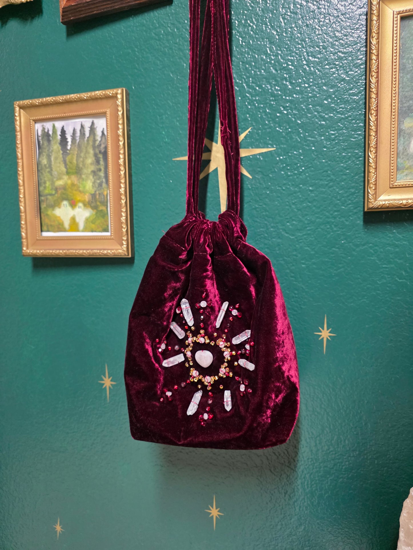 Garnet Crystal Grid Velvet Purse
