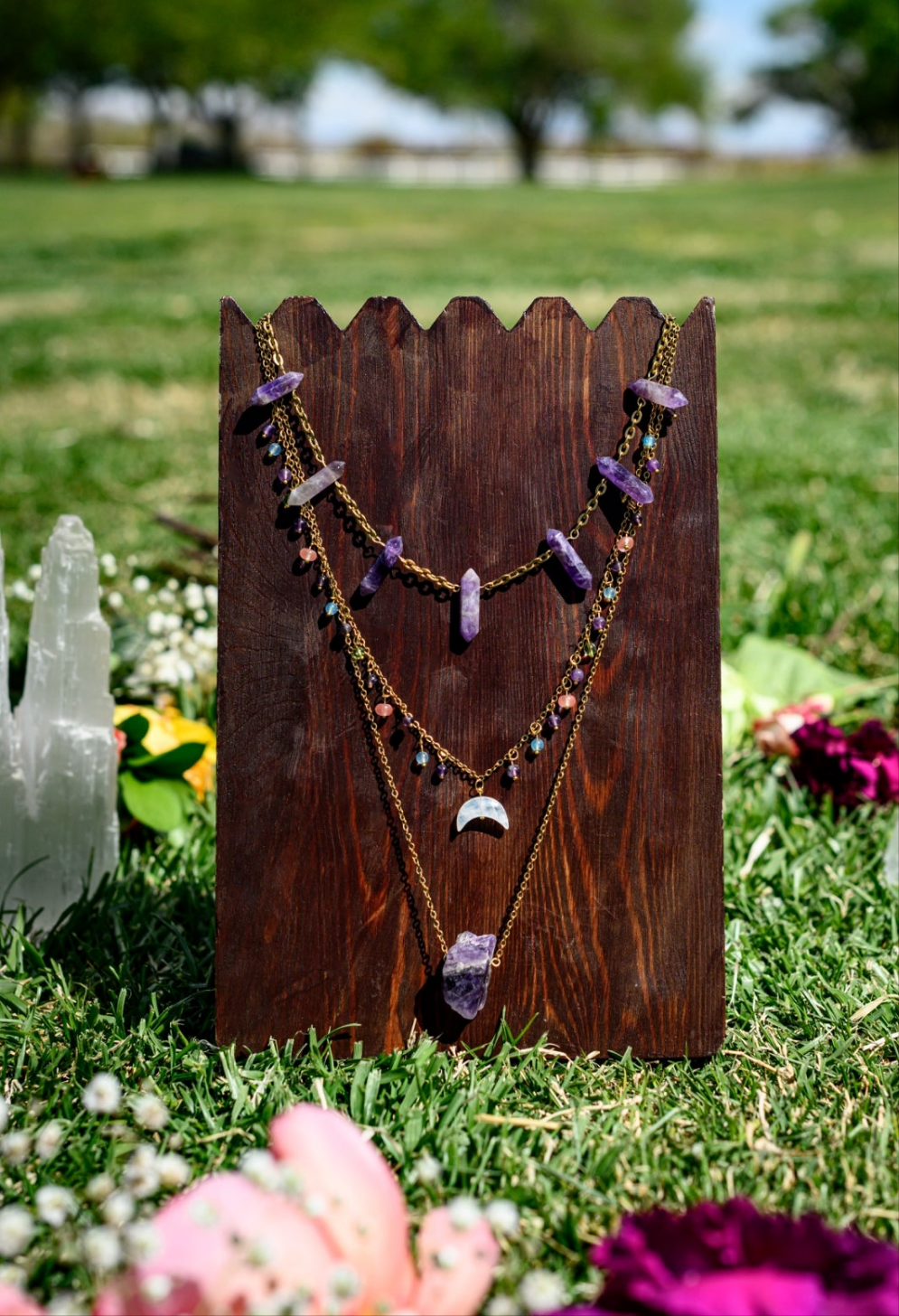 Moonlit Garden Necklace Set- Amethyst, Rose Quartz, Blue Quartz, Green Quartz, Moonstone