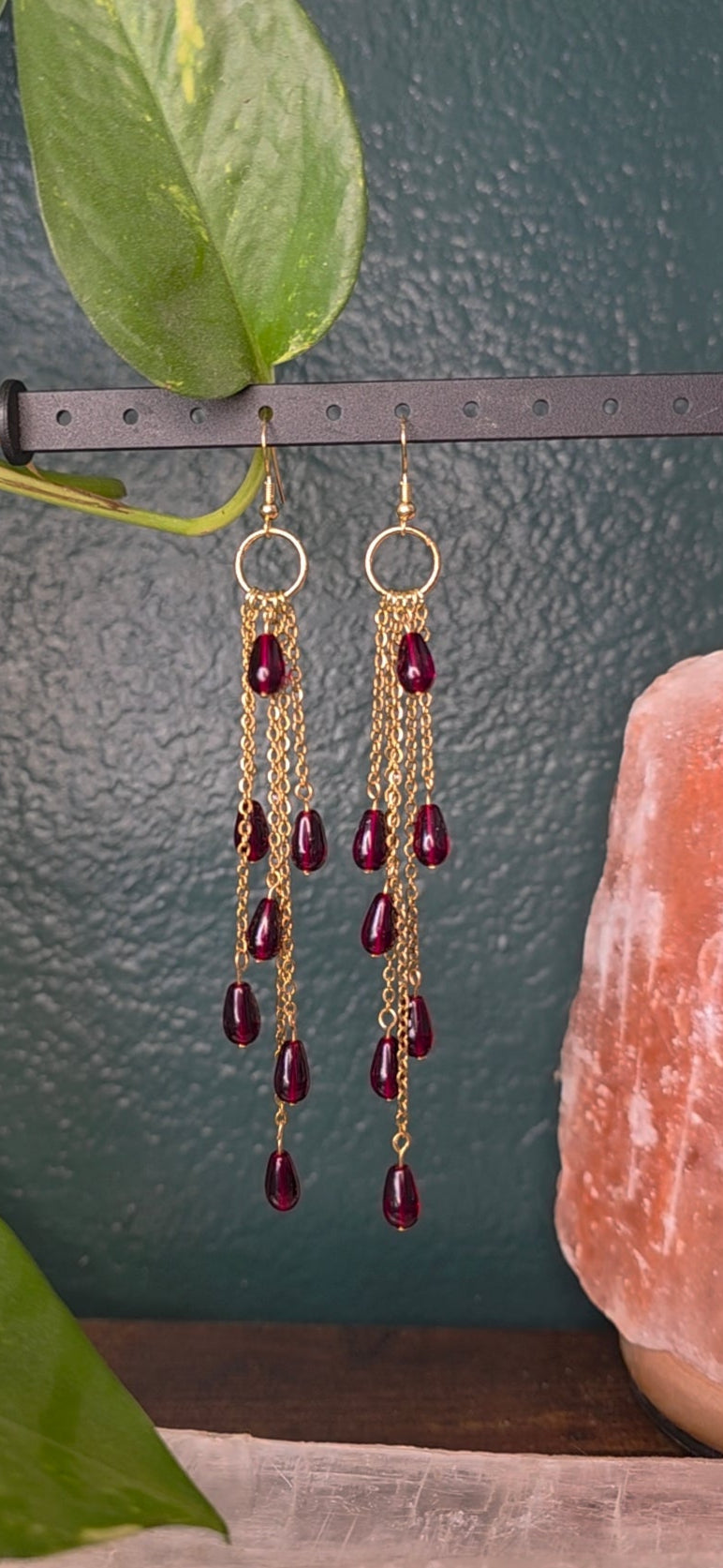 Garnet Blood Drop Chain Dangle Earrings