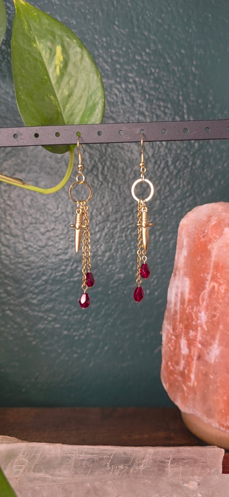 Garnet Dagger Dangle Earrings