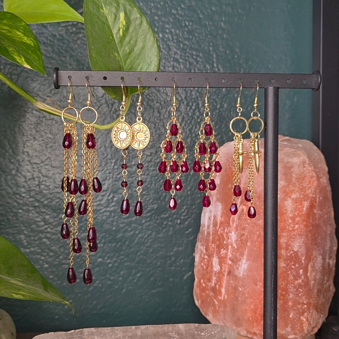 Garnet Dagger Dangle Earrings