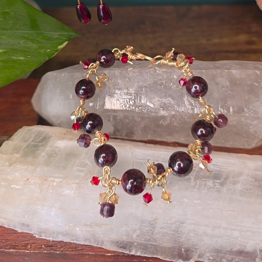 Garnet Bracelet with Charm Dangles