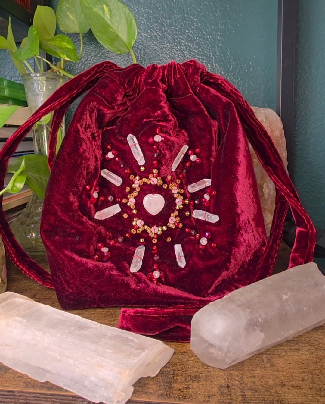 Garnet Crystal Grid Velvet Purse