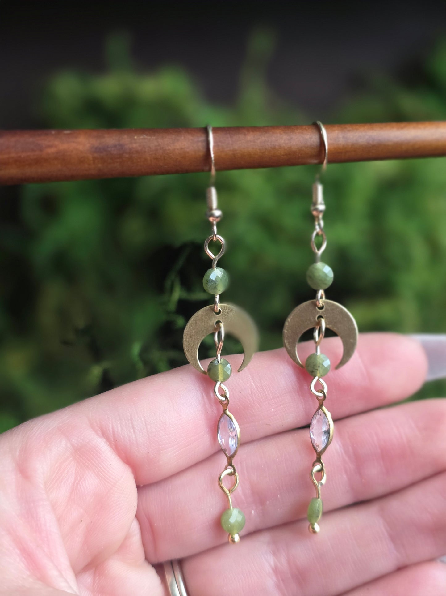 Jade and CZ Marquise with Gold Moons Medium Length