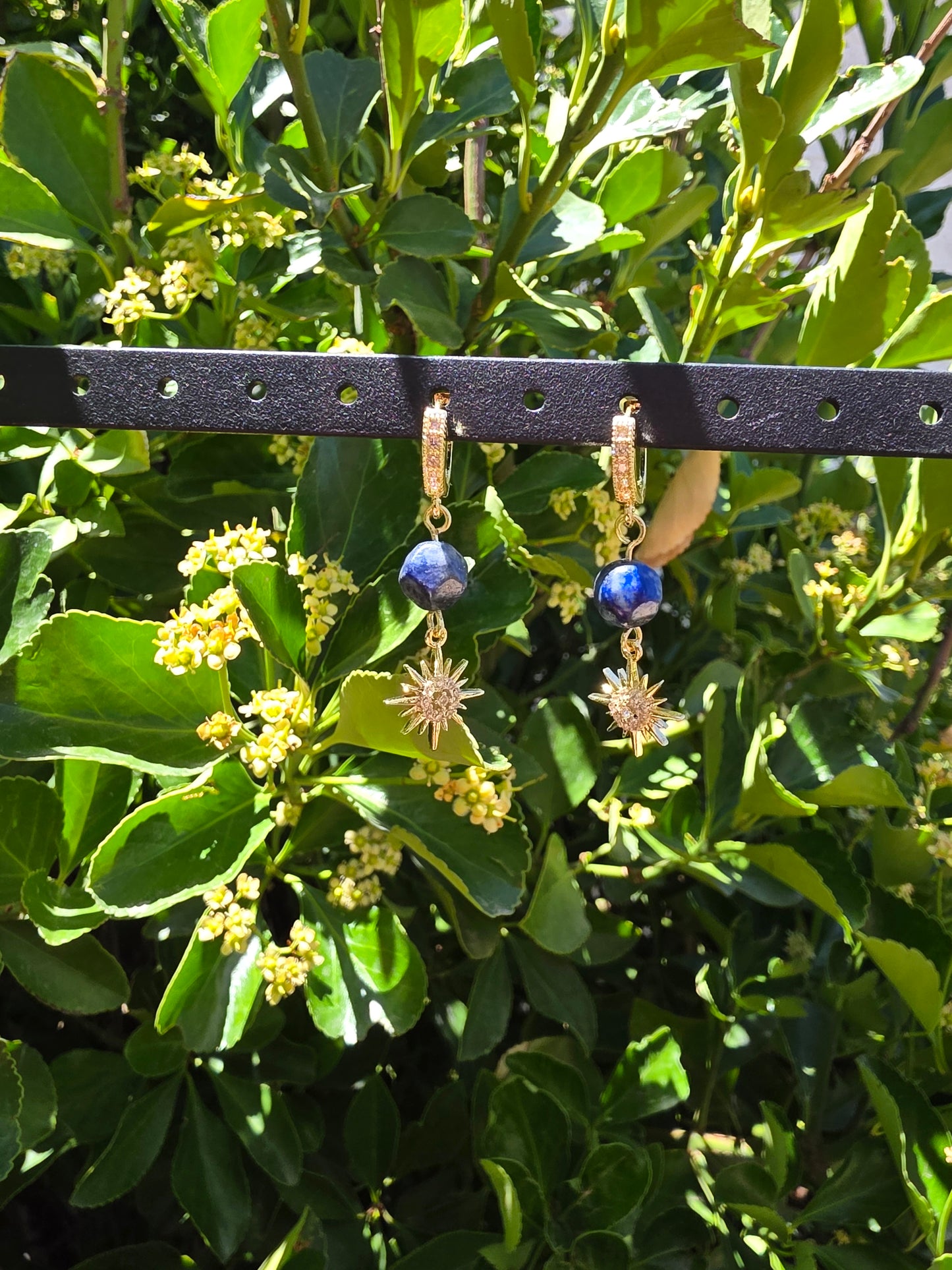 Celestial Blue Lapis Lazuli Short Dangle Earrings with Star