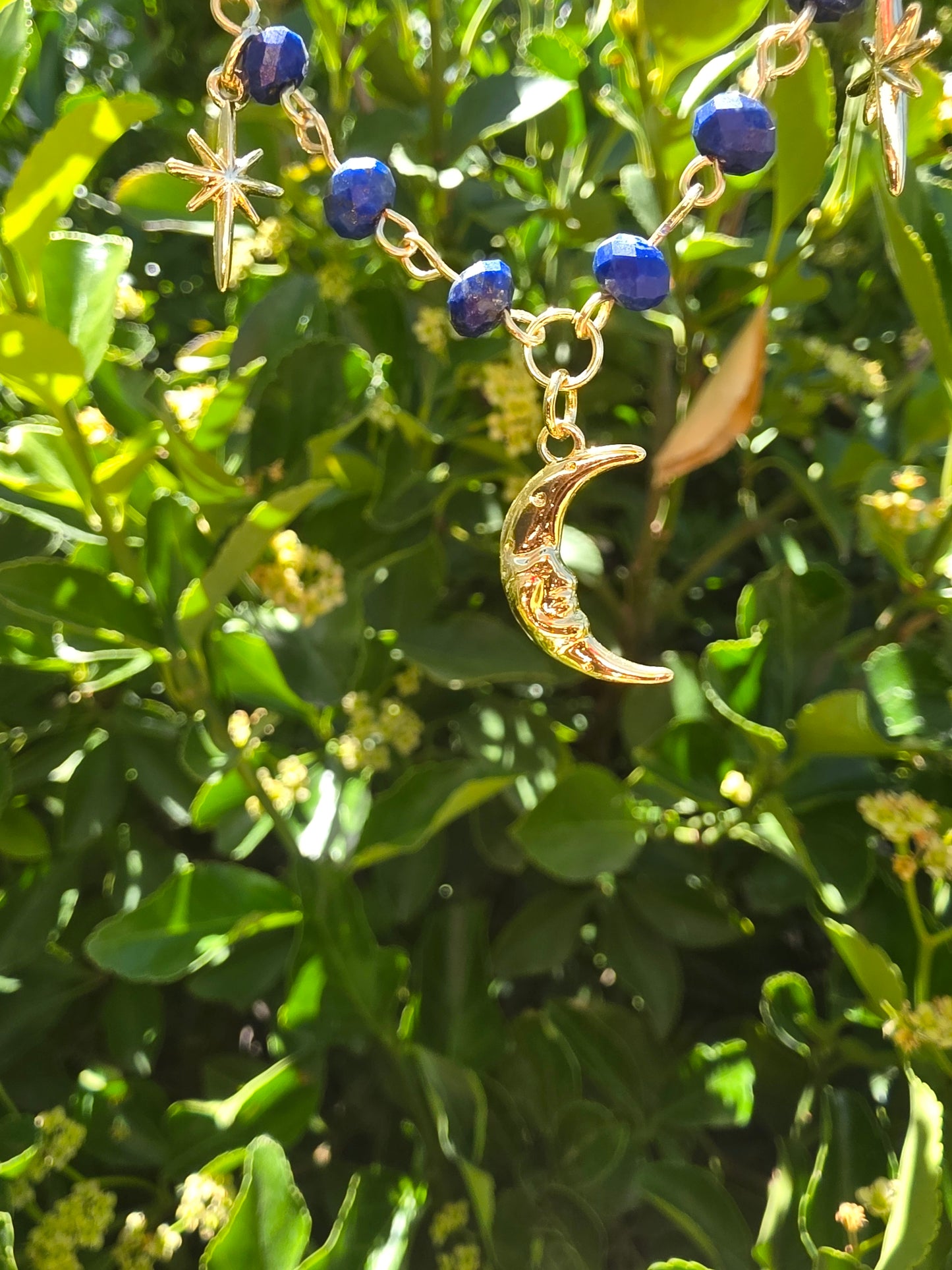 Celestial Blue Lapis Lazuli Moon and Stars Necklace