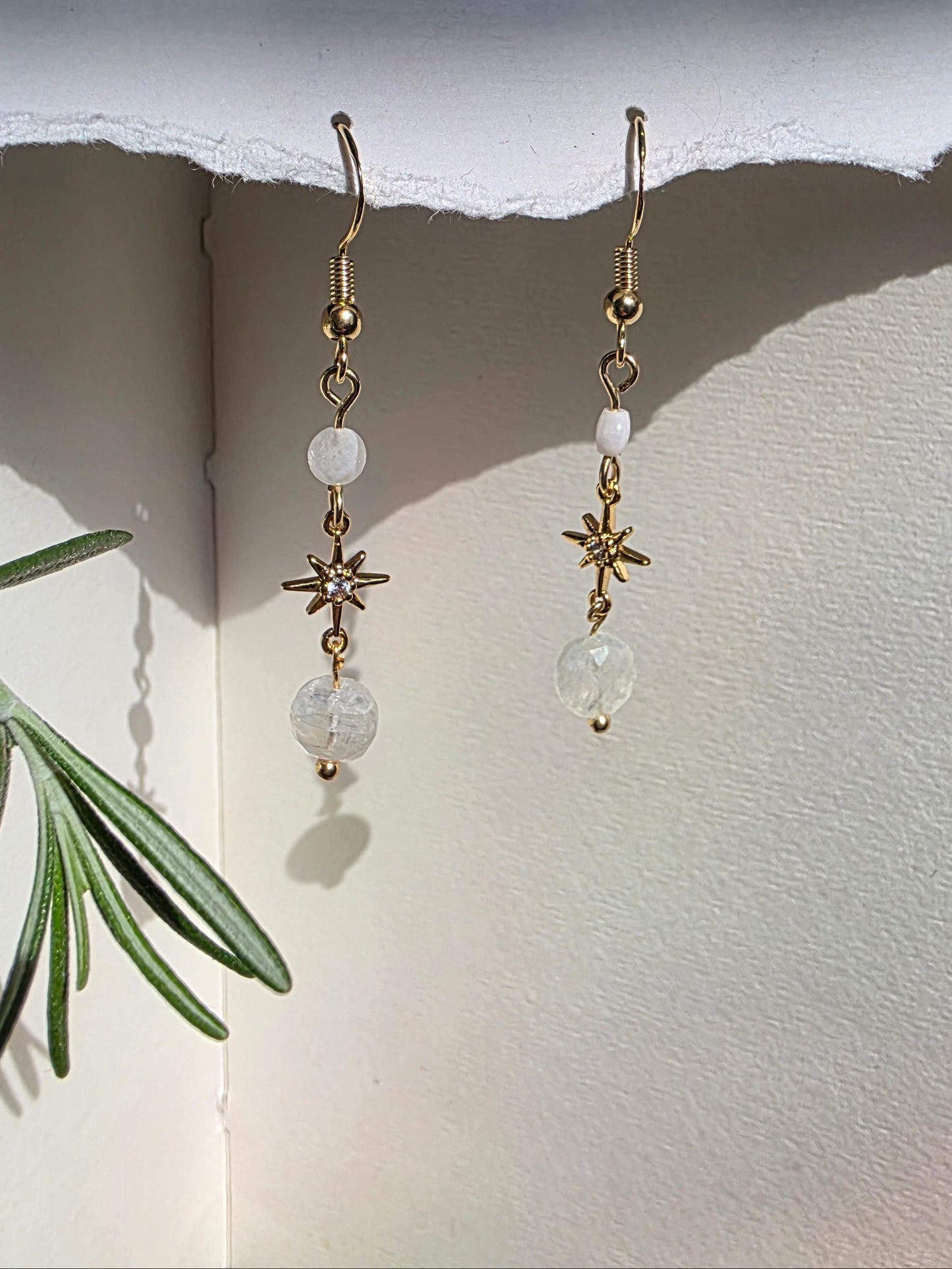 Moonstone Minimalist Star Dangle Earrings