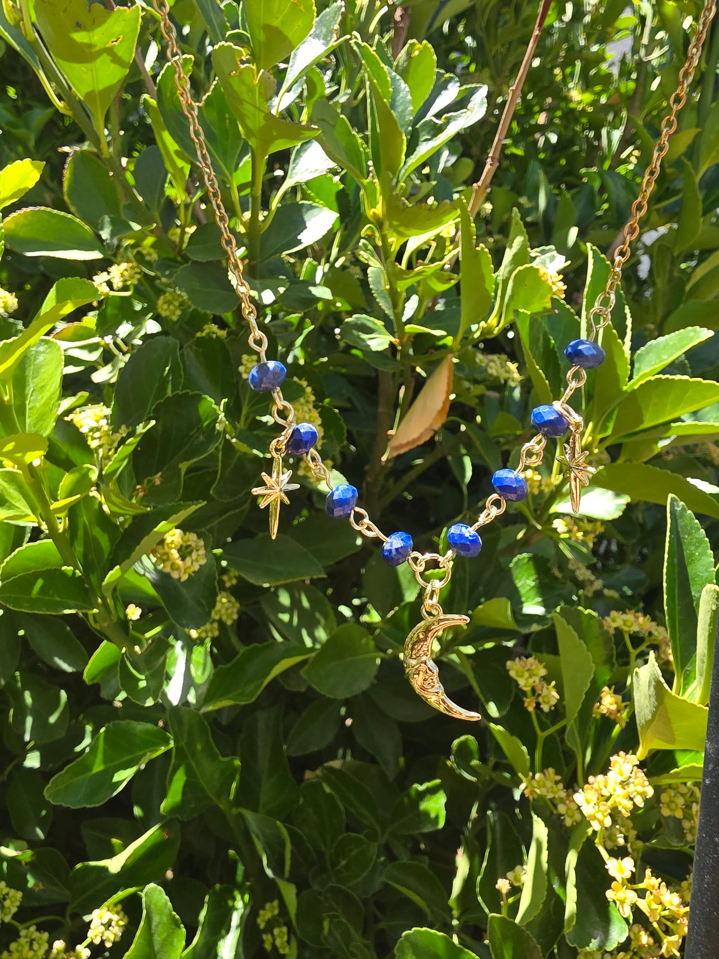 Celestial Blue Lapis Lazuli Moon and Stars Necklace