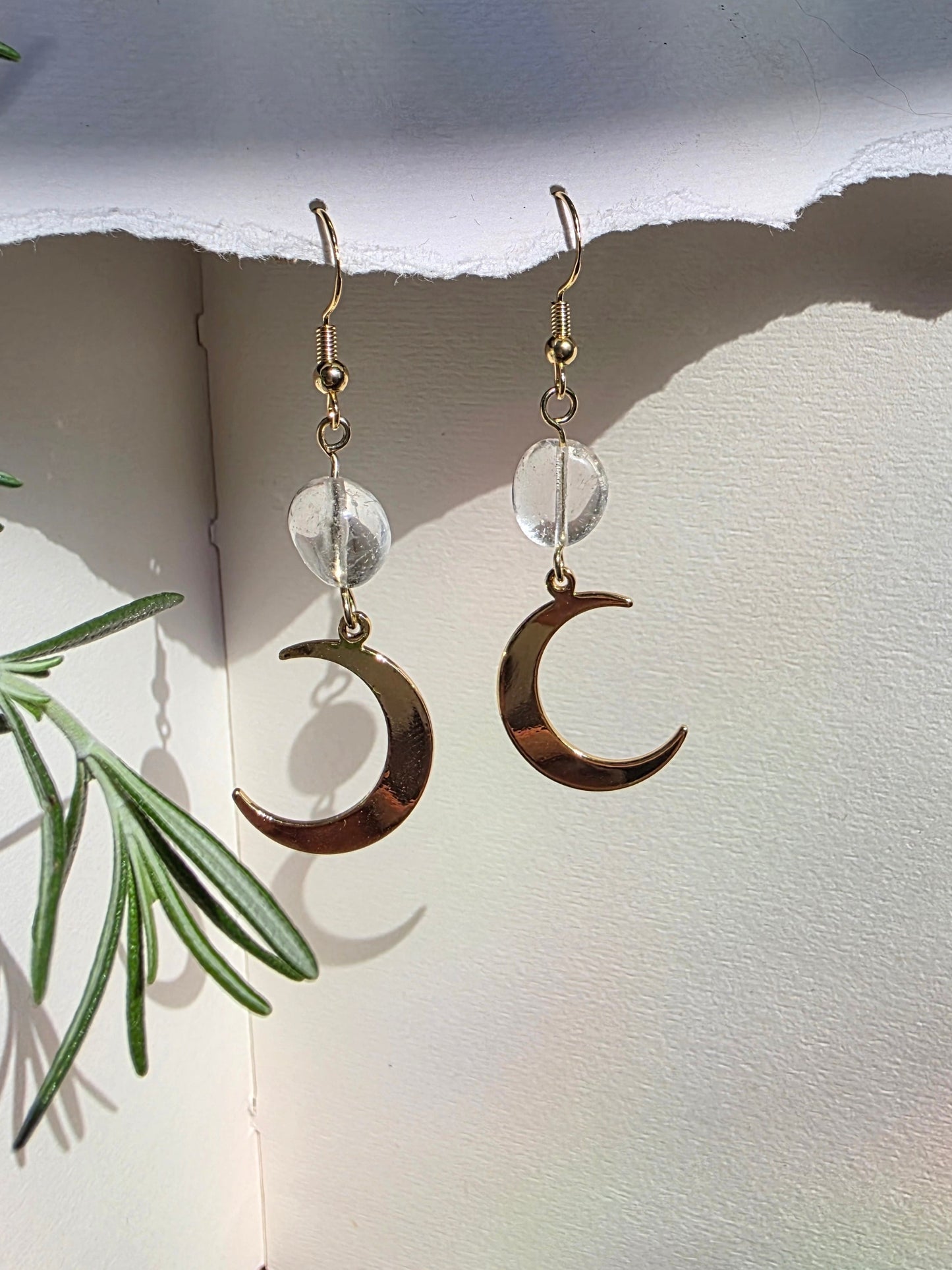 Clear Quartz Moon Dangle Earrings