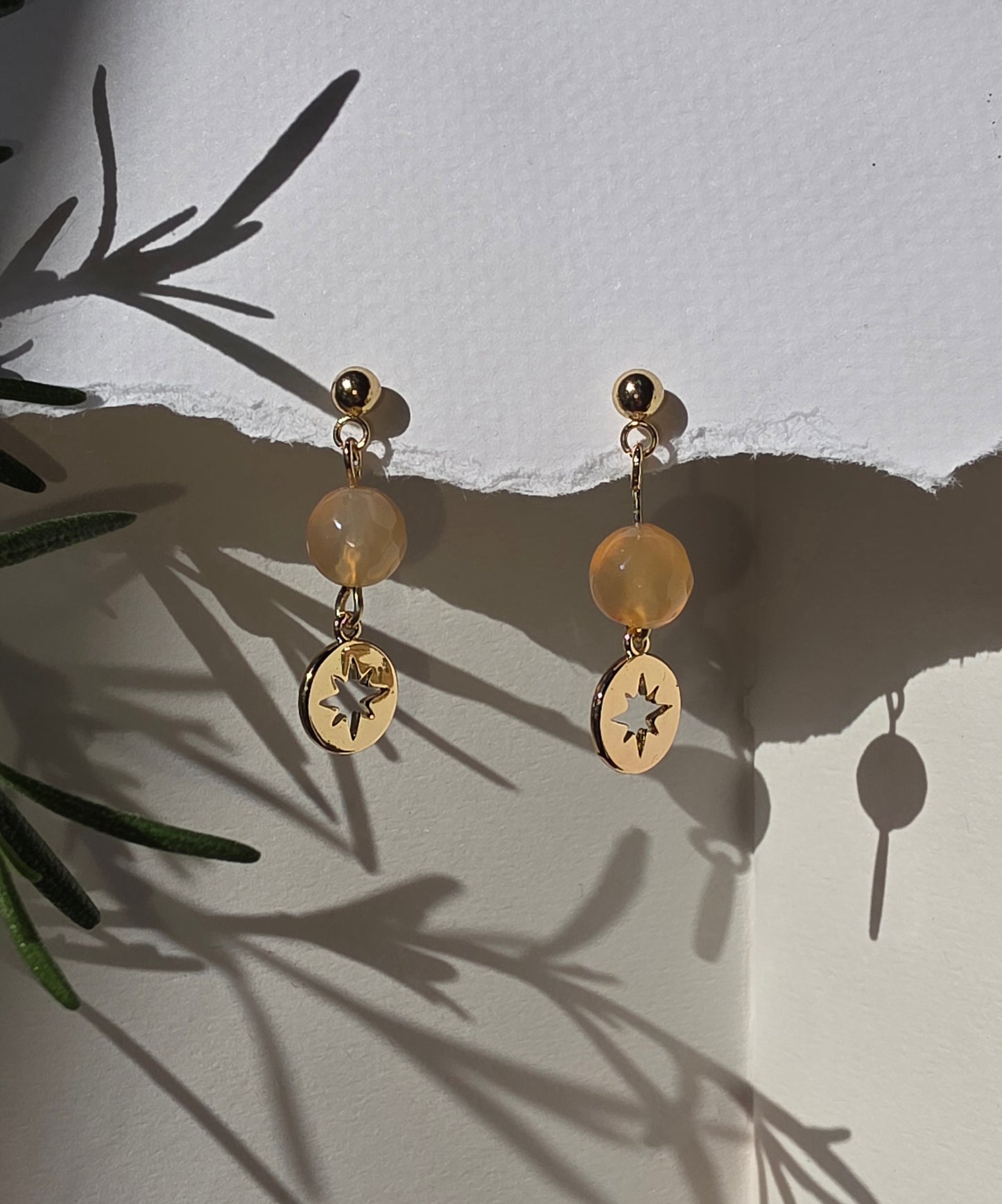 Agate and Gold Star Charm Earrings