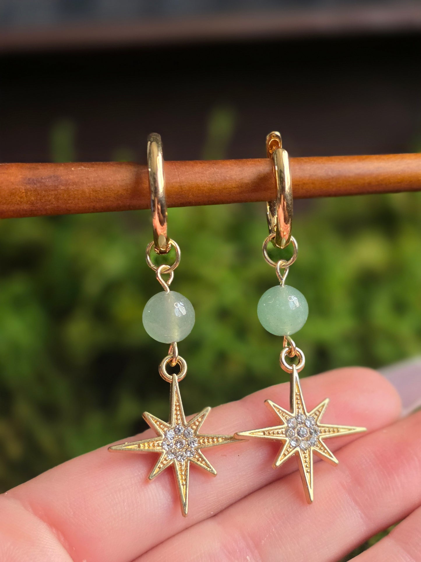 Green Aventurine Gold Star Huggies