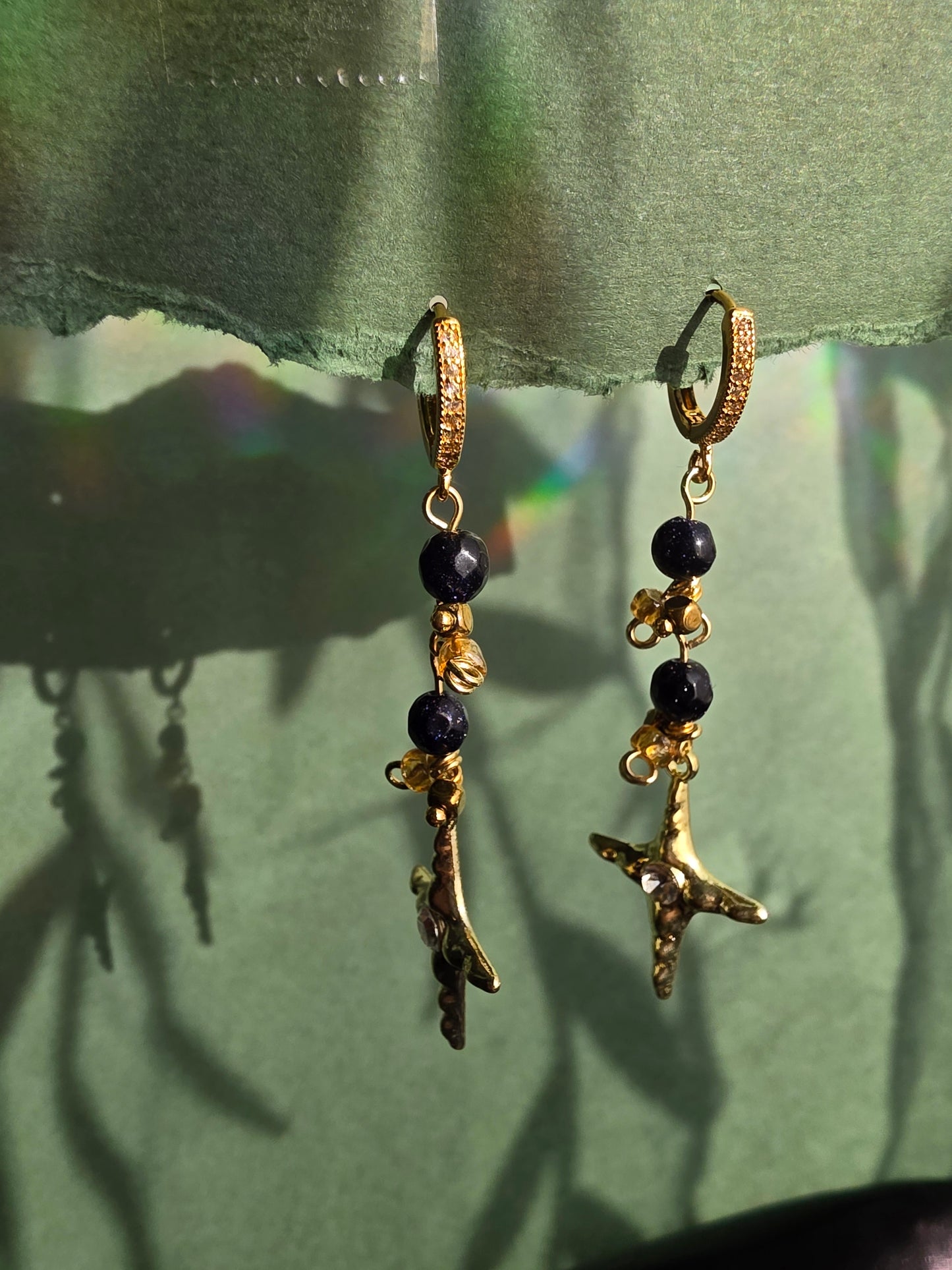 STAR Spiral Mushroom Dream Celestial with Gold Dangle Earrings