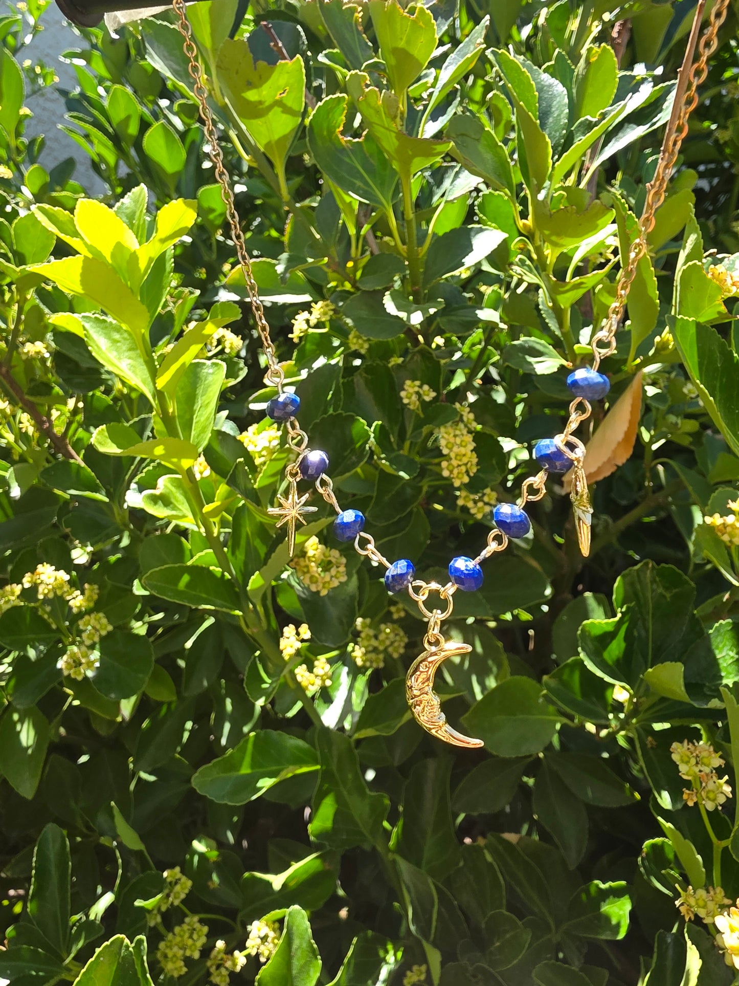 Celestial Blue Lapis Lazuli Moon and Stars Necklace