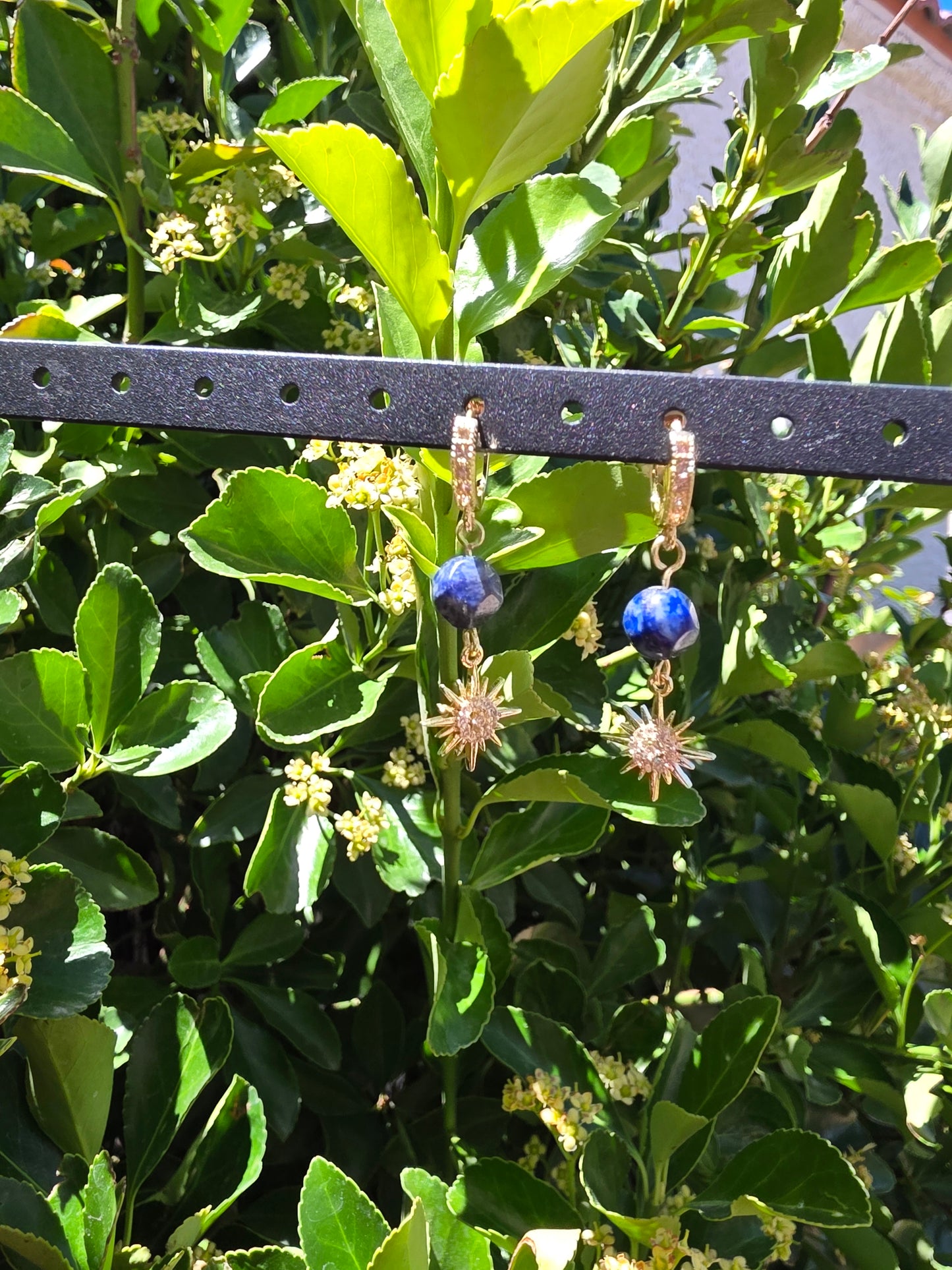 Celestial Blue Lapis Lazuli Short Dangle Earrings with Star