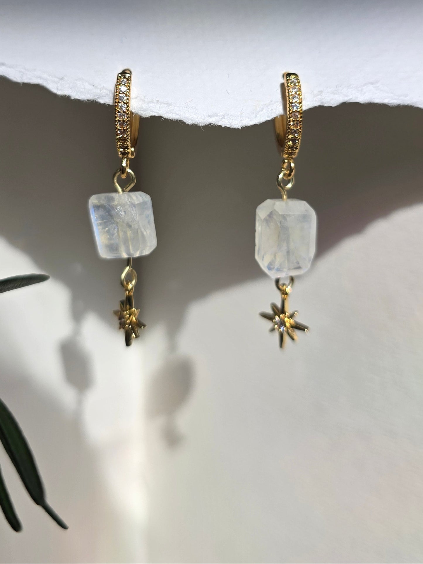 Moonstone Star Huggie Earrings