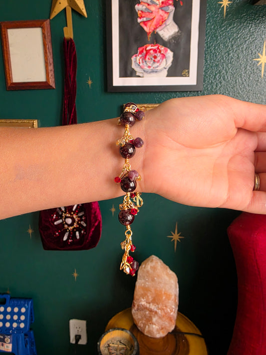 Garnet Bracelet with Charm Dangles