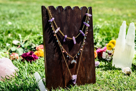 Moonlit Garden Necklace Set- Amethyst, Rose Quartz, Blue Quartz, Green Quartz, Moonstone