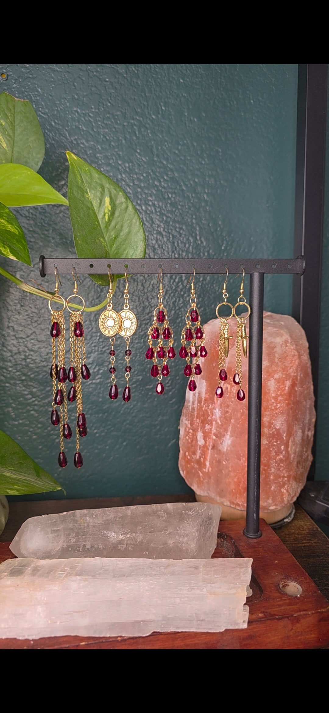Garnet Sun Charm Dangle Earrings