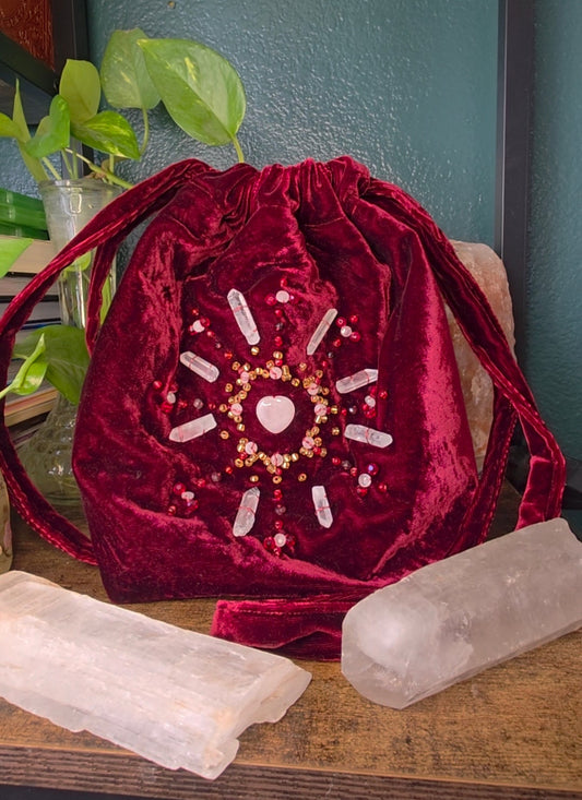 Garnet Crystal Grid Velvet Purse