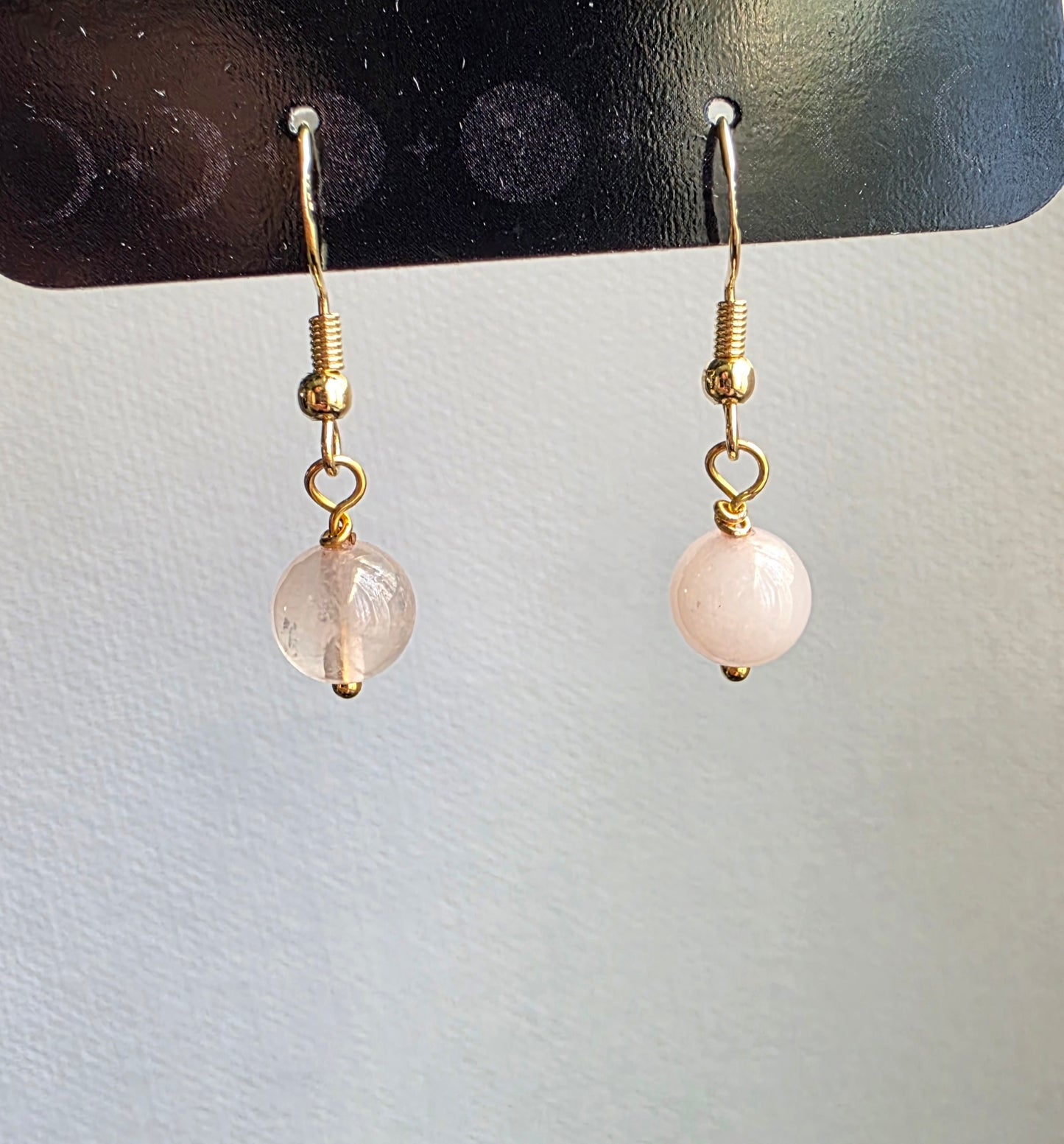 Rose Quartz Single Bead Dangle Earrings — 14k Gold Plated
