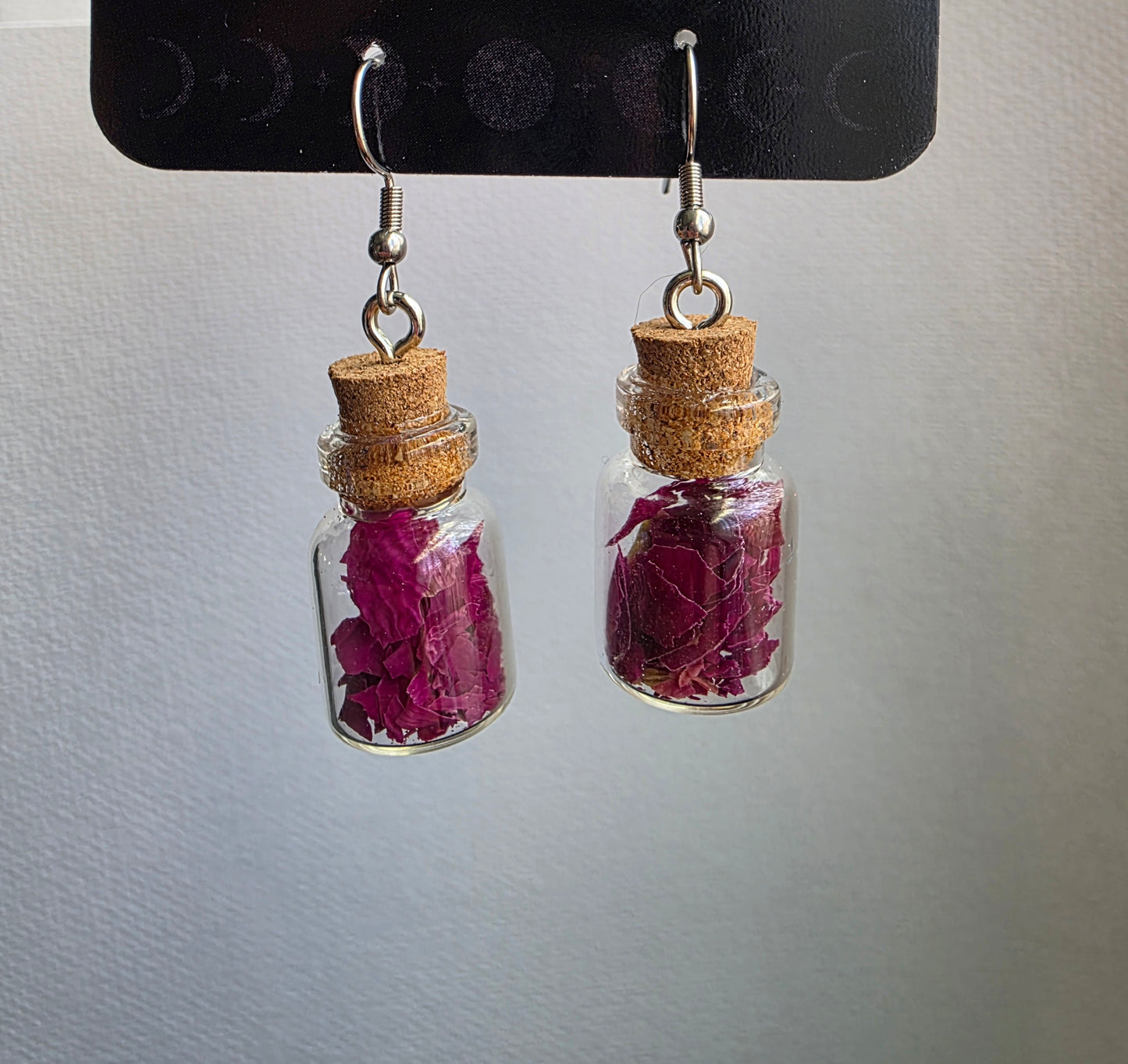 Mini Jar Earrings vials Rose Petals
