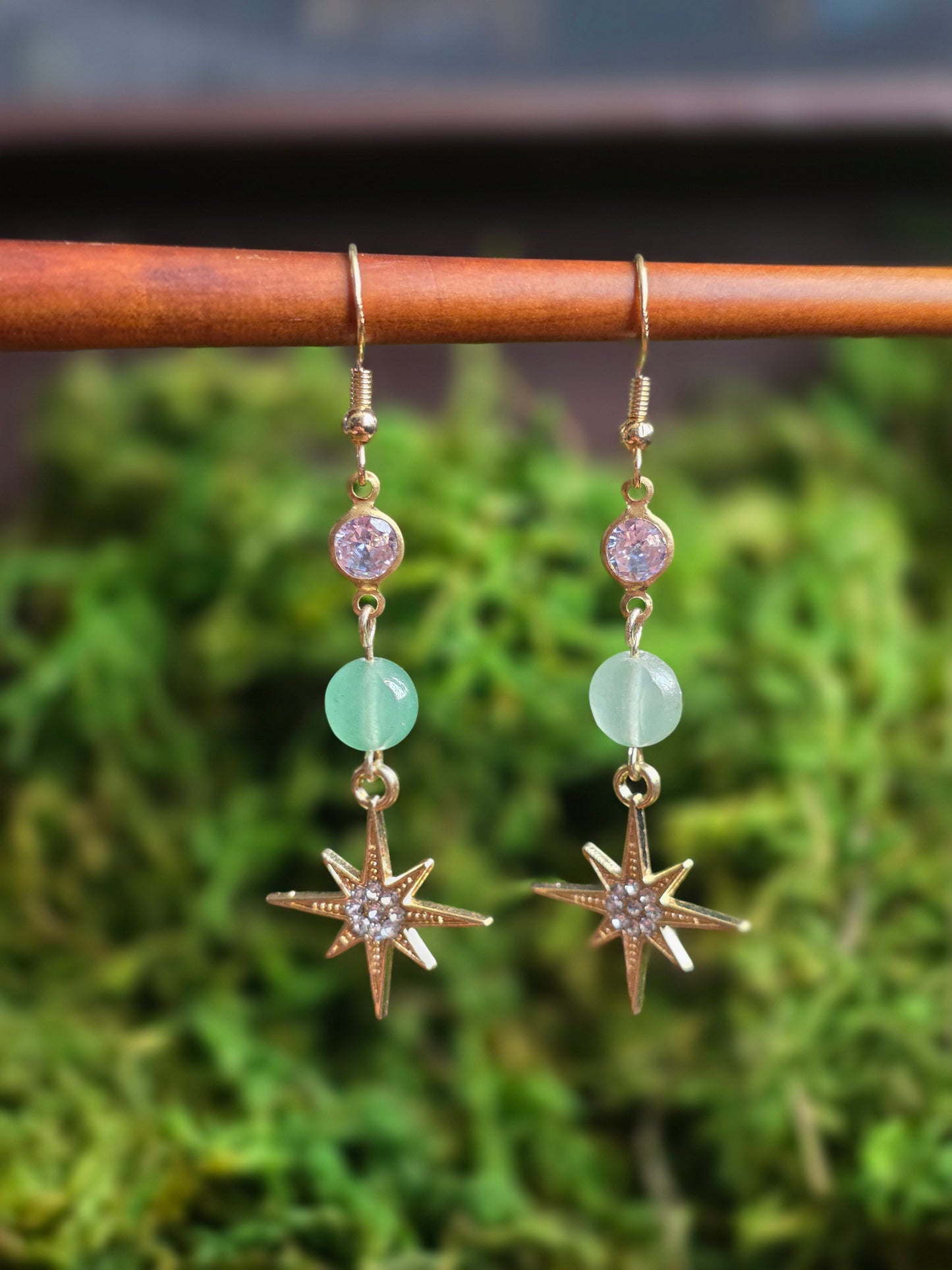 Green Aventurine with Gold Stars CZ Accents