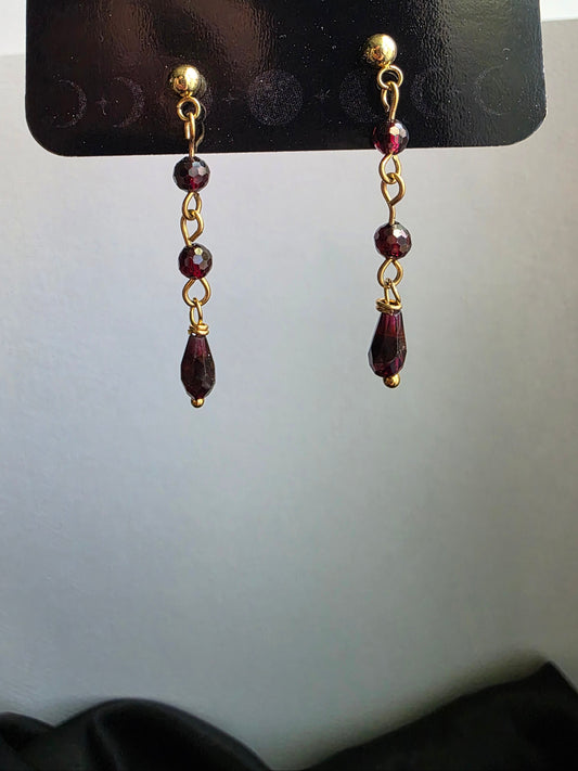 Garnet Long Dangle Earrings – 14K Gold Plated