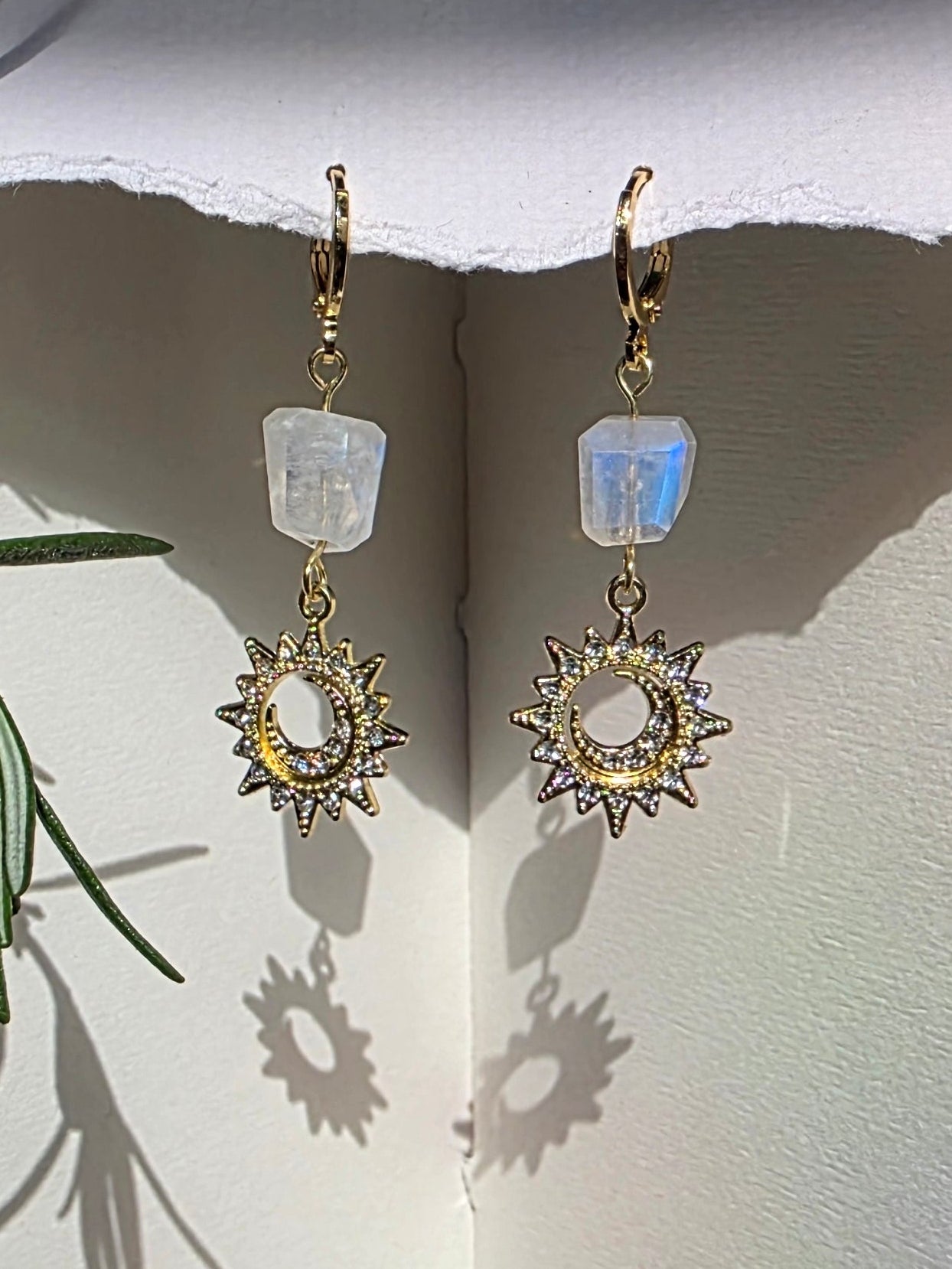 Moonstone Sun & Moon Huggie Earrings