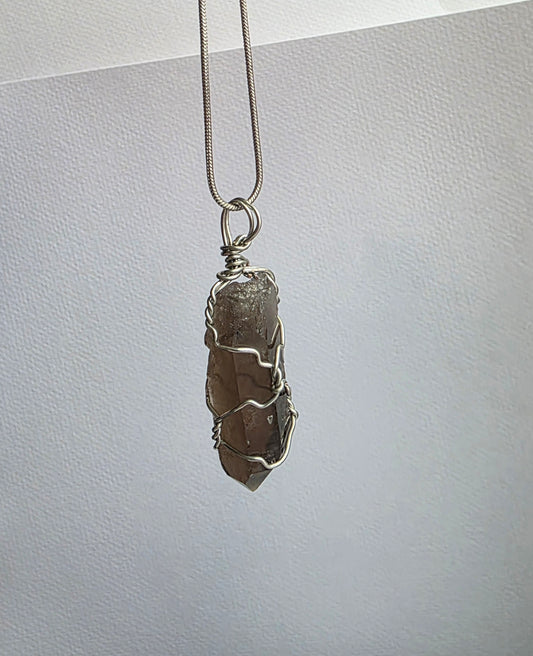 Smoky Quartz Wire-Wrapped Pendant Necklace – Sterling Silver