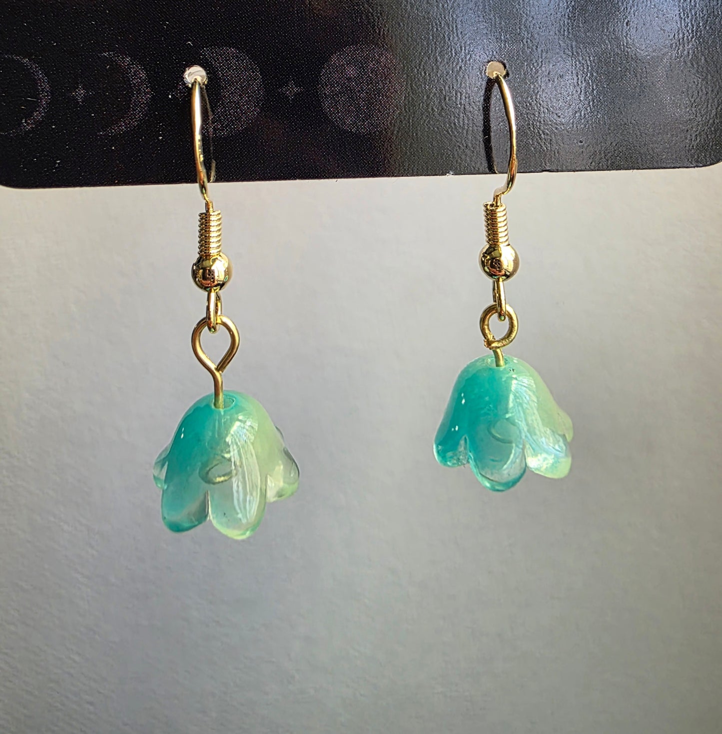 Blue & Green Floral Glass Dangle Earrings