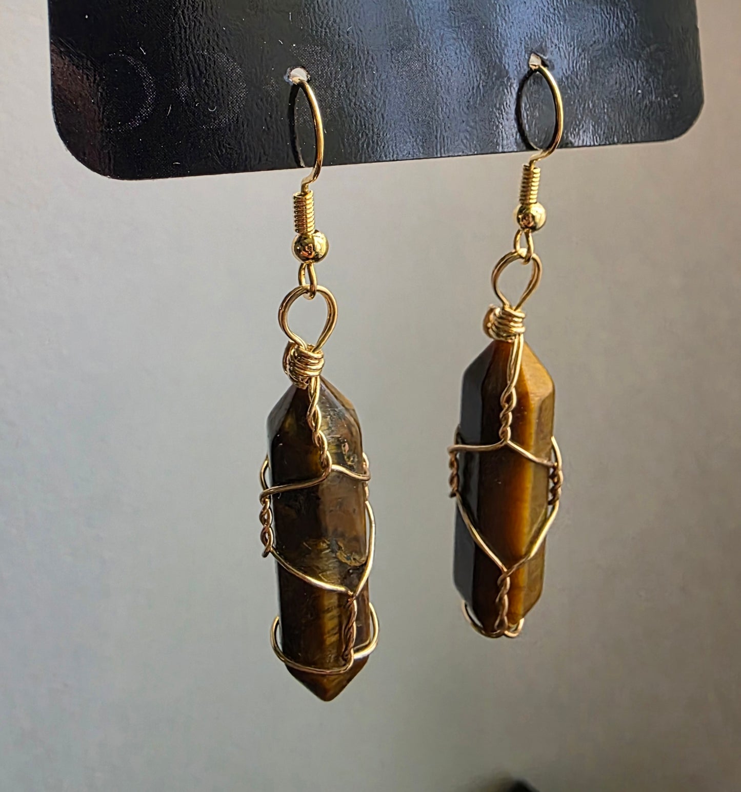 Tiger’s Eye Wire-Wrapped Dangle Earrings