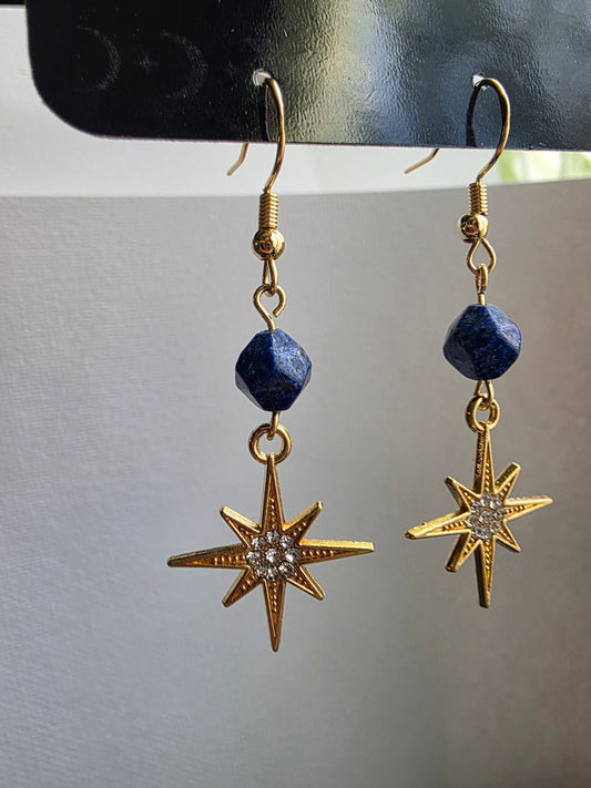Lapis Lazuli Star Coin Hook Earrings – 14K Gold Plated