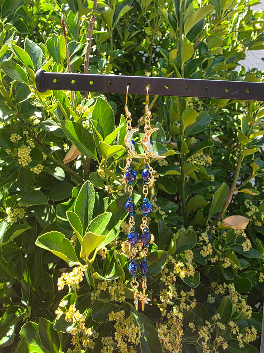 Celestial Blue Lapis Lazuli Long Dangle Earrings