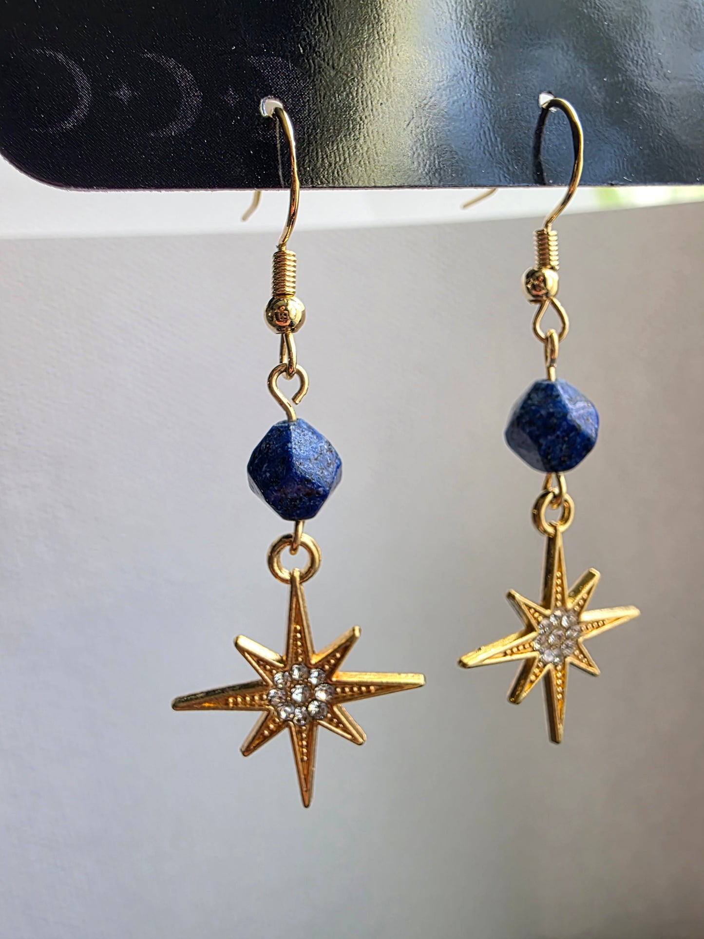 Lapis Lazuli Star Coin Hook Earrings – 14K Gold Plated