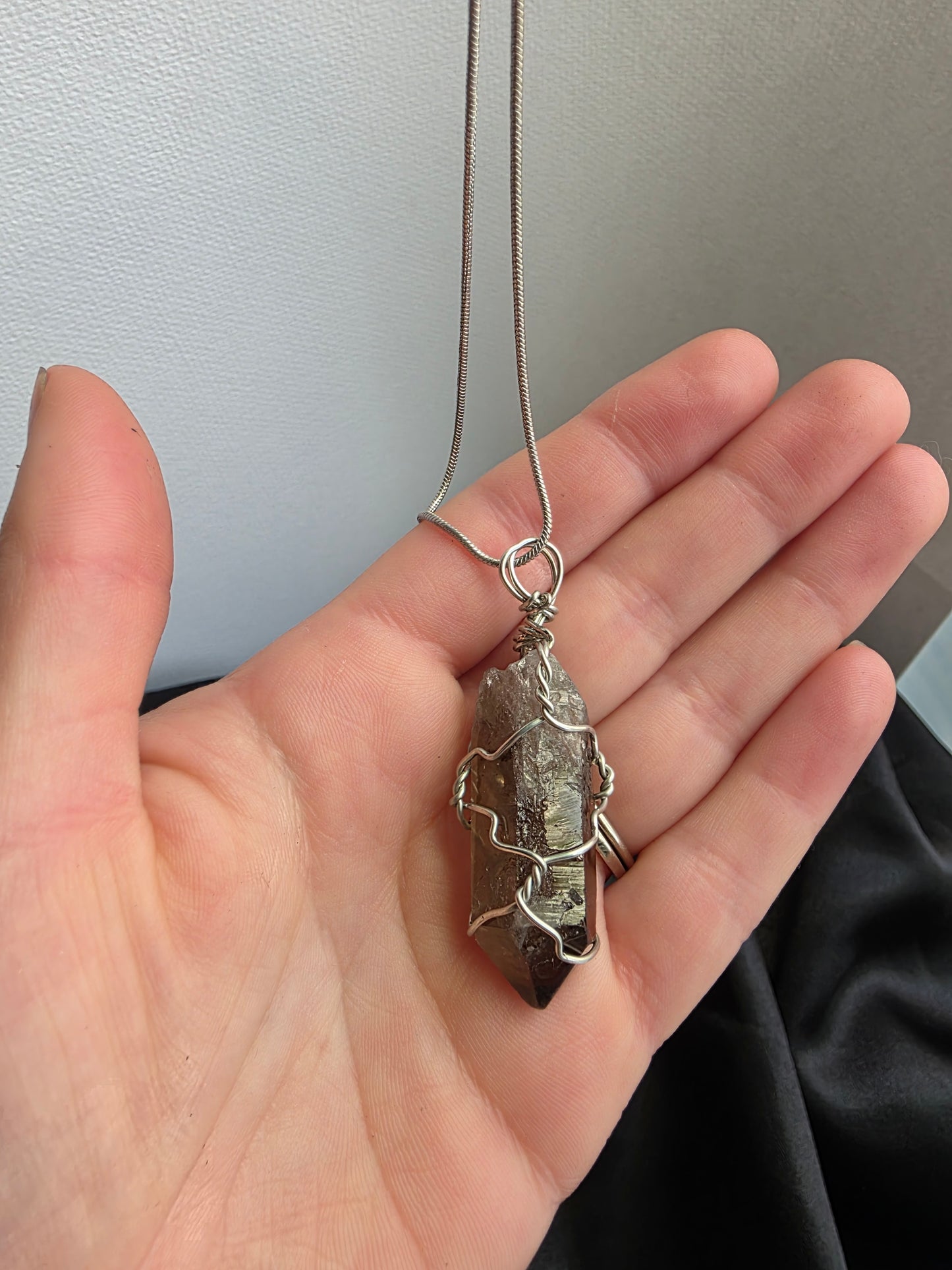 Smoky Quartz Wire-Wrapped Pendant Necklace – Sterling Silver