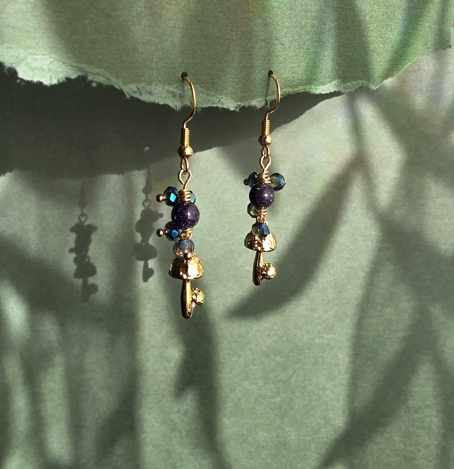 Blue Gold Stone and Glass with Gold Short Mushroom Spiral Mushroom Dream Celestial