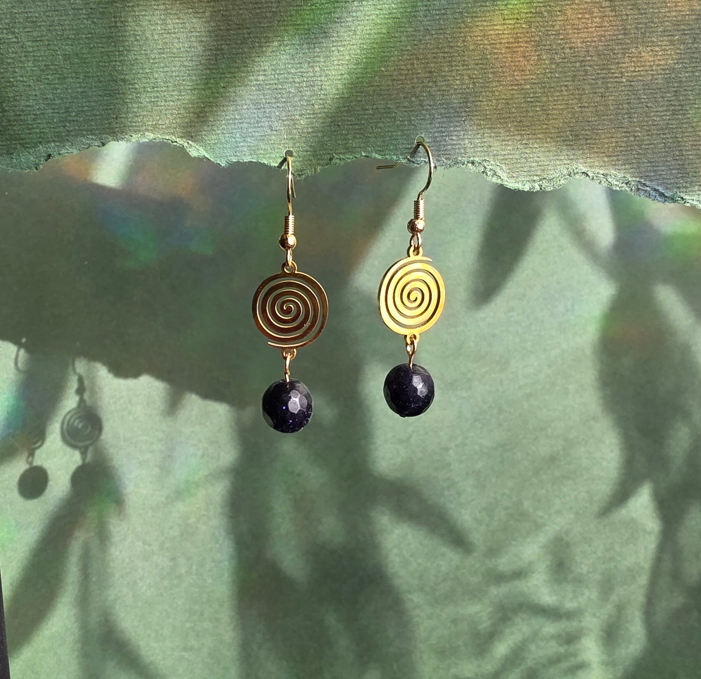 Short Spiral Blue Gold Stone with Gold  Spiral Mushroom Dream Celestial