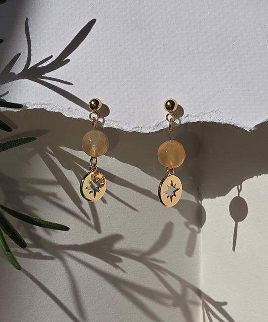 Agate and Gold Star Charm  Earrings