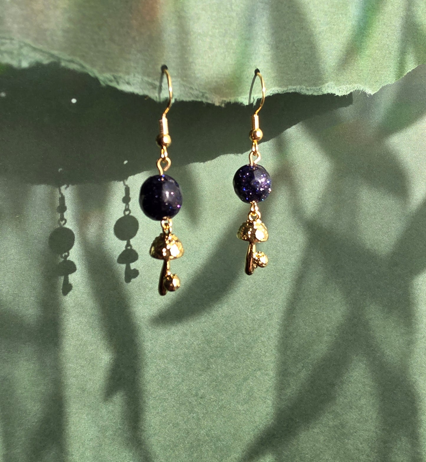 Large Blue Gold Stone with Gold Short Mushroom Spiral Mushroom Dream Celestial