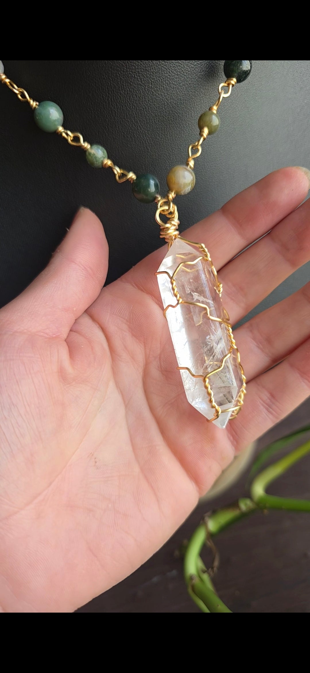 Moss Agate Clear Quartz in Gold