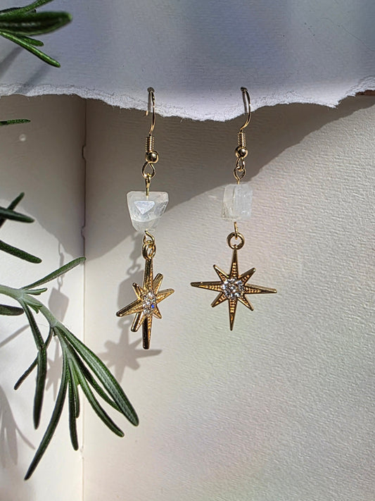 Moonstone and Star Dangle Earrings