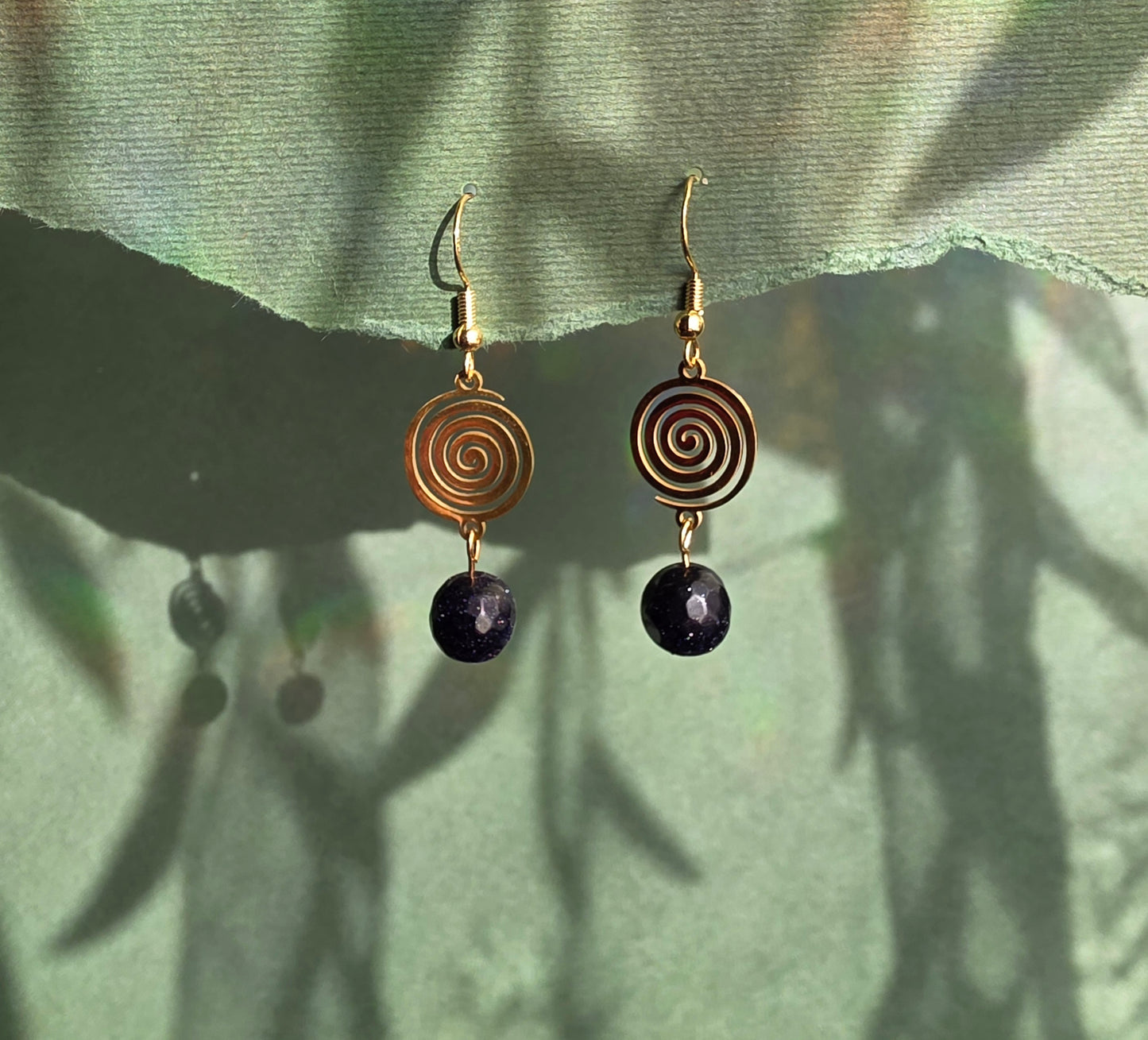 Short Spiral Blue Gold Stone with Gold  Spiral Mushroom Dream Celestial